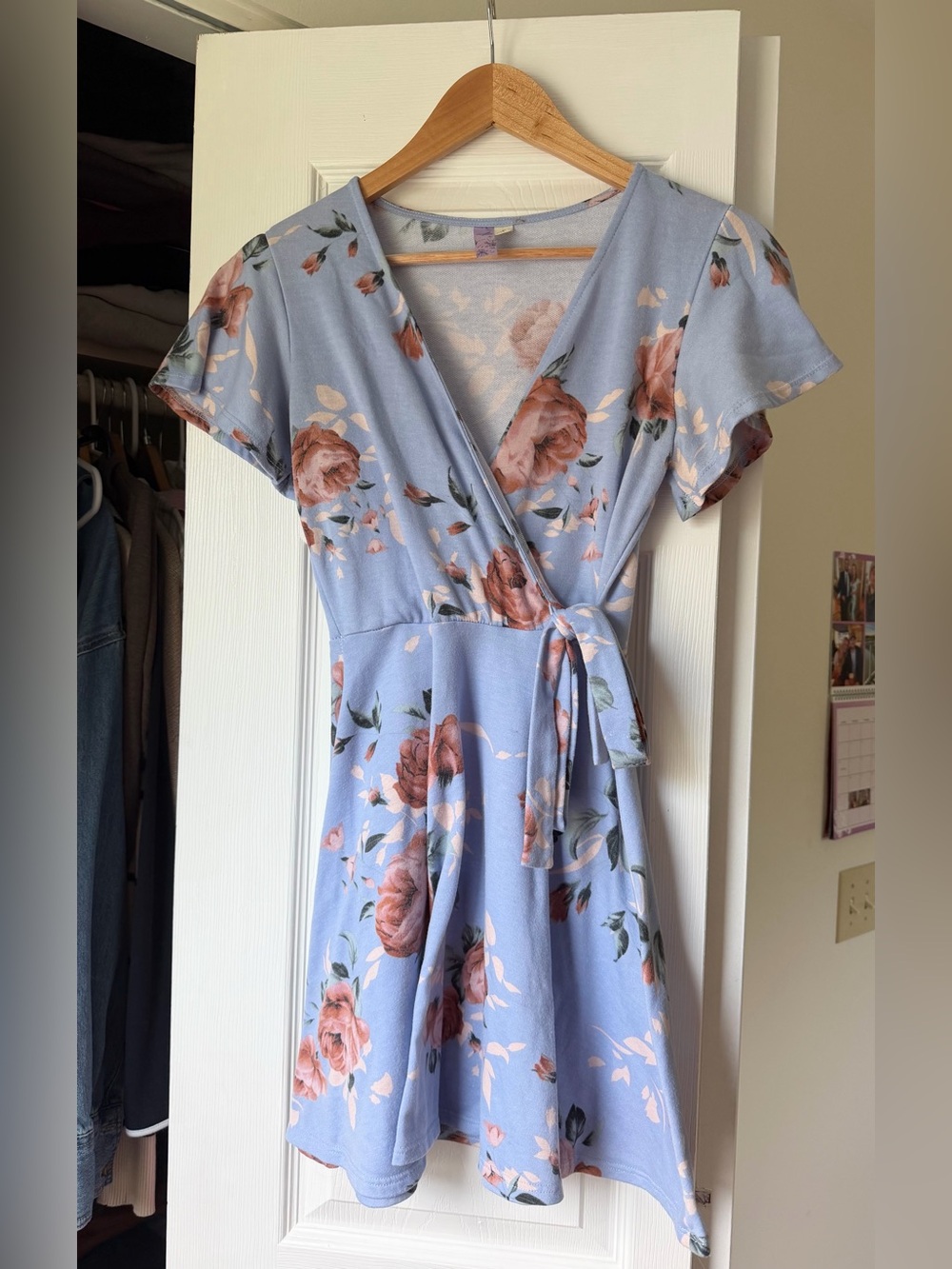 Floral Wrap Mini Dress in Light Blue